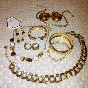 Jewelry Lot Gold-Tone Layered Necklaces Maximalist Statement Earrings+ Bundle
